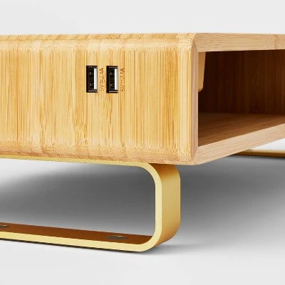 Monitor Riser With USB And Wireless Charging Brown - Threshold™ - Image 2