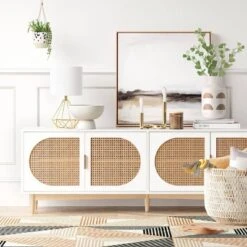 Organic Caned TV Stand For TVs Up To 65" White - Threshold™