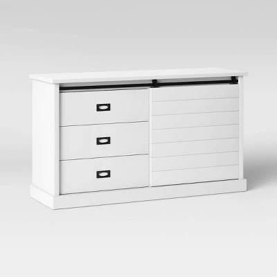 Southwick Farmhouse 3 Drawer/Shelf Dresser With Sliding Barn Door White - Threshold™ - Image 2