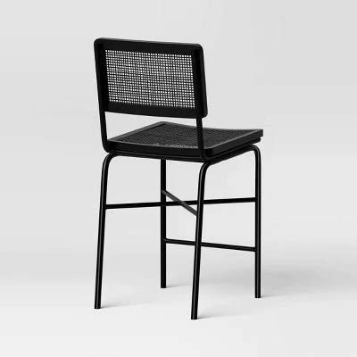 Errol Cane And Wood Counter Height Barstool With Metal Legs Black - Threshold™ - Image 3