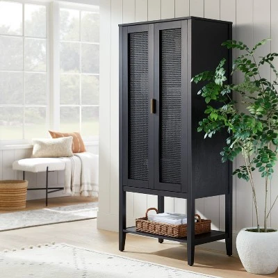 66" East Bluff Woven Cabinet Black - Threshold™ Designed With Studio McGee