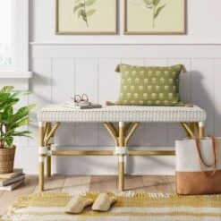 Perry Rattan Woven Bench Cream - Threshold™