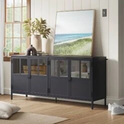 Half Glass TV Stand For TVs Up To 60" Black - Threshold™