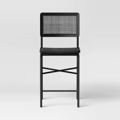 Errol Cane And Wood Counter Height Barstool With Metal Legs Black - Threshold™ - Image 2