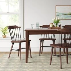 Delway Curved Back Mixed Material Dining Chair Walnut - Threshold™